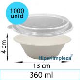 1000 bowls blancos caña azúcar con tapa 360ml 13x4cm