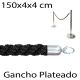 Cordón trenzado y anilla plateada 150x4x4 cm negro