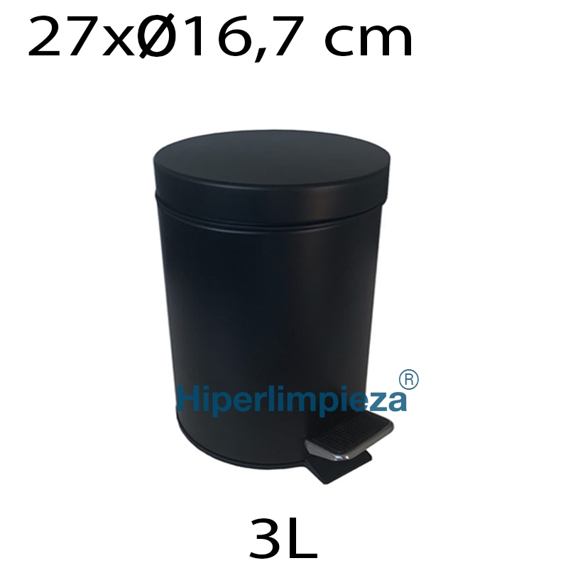 Papelera metálica pedal negra 3L 27x16,7cm